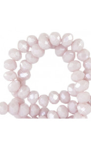 Faceted glass beads 4x3mm disc Soft rose ash-pearl shine coating